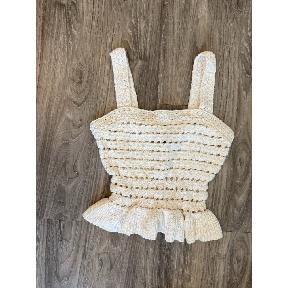 J.Crew Crochet Knit Tank Top Ruffle Hem Sleeveless Cream Size XXS - Picture 5 of 7